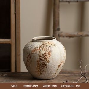 New Chinese Style Wabi-Sabi Decorative Piece Mottled Old Coarse Ceramic Jar Entrance TV Cabinet Flower Arrangement Ceramic Large Vase