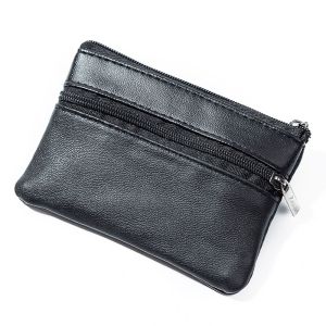BETTERFORM Small Lightweight Leather Zip Wallet Card Holder Wallet Key Holder Purse Coin Pouch