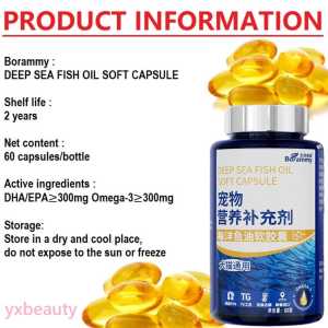 Premium Pet Deep Sea Fish Oil Soft Capsules for Dogs - Omega-3 300mg EPA 200mg Skin & Coat Health 60 Capsules (60pcs) Omega 3 Fish Oil Supports HeartEyesSkinBrain Bone Development |Omega-3EPADHA-Triple Formula Cats Dogs Beautiful Hair Skin