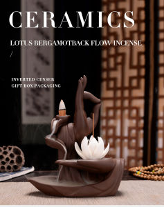 高级中式灯环佛手倒流香炉 送倒流香 Incense Burner/Lotus Backflow Incense Burner /Incense Holder/Insense家用招财沉香檀香倒流香室内紫砂禅意摆件