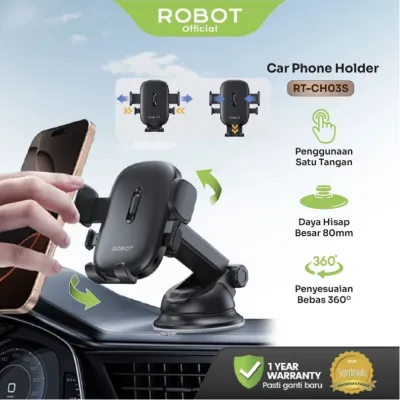 Robot Car Phone Holder HP Mobil Rotation 360 Degree Android / iPhone - Garansi Resmi 1 Tahun - RT CH03