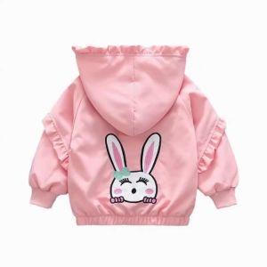 Cute Rabbit Baby Girls Jacket Spring Autumn Cartoon Fashion Windproof Outerwear Hooded Zipper Girls Coat 1-6 Years Kids Clothes2026