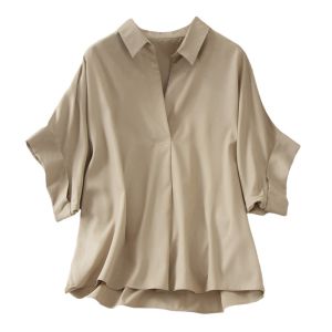 Retro Style Loose Plain Shirt for Women Plus Size Casual Batwing Sleeve Blouse Top