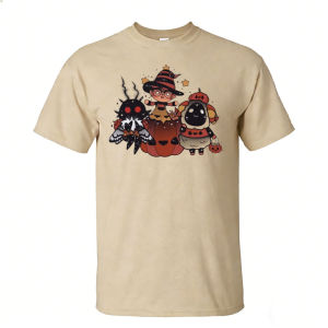 [Local Stock] HBESTY  Cute Halloween Creatures Pumpkin Witch Moth Sheep Men Summer Cotton T Shirt Kawaii Fall Halloween Short Sleeve Basic Tee