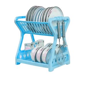 Rak Piring 2 Susun Plastik Tempat Pengering Piring Mangkok Gelas