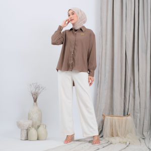 Yurim Kemeja Panjang Lengan Balon Daily Kemeja Polos Wanita Hijab