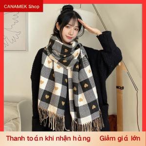 CS Mới Mùa Thu Và Mùa Đông Khăn Cho Phụ Nữ Dệt Kim Hình Trái Tim Sọc Dễ Thương Cô Gái Mùa Đông Khăn Cao Đẳng Thời Trang Giản Dị Khăn Choàng Khăn