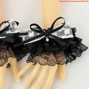 E06E Elegant Faux Pearls Bows Lace Trim Wrist Sleeves For Women Soft Polyester Womens Accessories Hand Sleeve