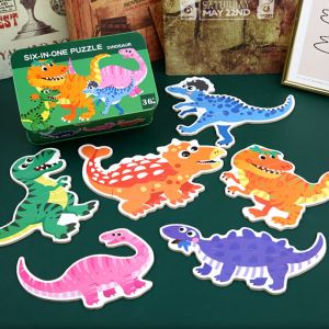 WOOAHH Car Cartoon Animal Jigsaw Montessori Dinosaur Baby Wooden Toys Funny Educational 3D Wooden Puzzle Family Playing