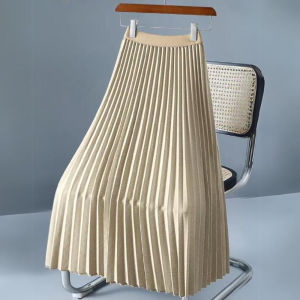 LC Fashion Trend  Plain Pleated Skirt High Waist can fit to 24-28 Full Gartered A-Line Long Elegant 9802