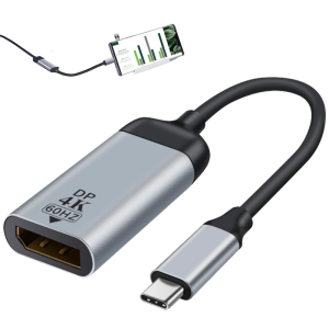Aluminum DP to USB C Connectors Wire Stable Signal Transfer 4K Resolution Portable Office Home Device
