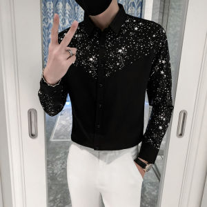 Áo sơ mi nam áo sơ mi dài tay phối họa tiết ngôi sao cực sang xịn mịn H59