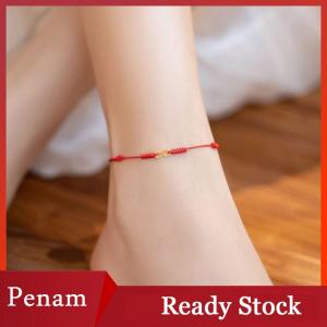 [PAM] Hand Braided Red Rope Bracelet Alloy Hand Rope Couple Bracelet Simple Buckle Ethnic Original Female Accessory