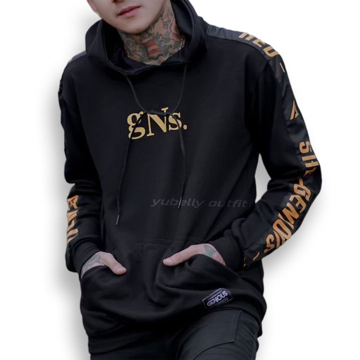 Jaket Sweater Hoodie Pria Pullover Hitam Strip GENIOUS Original