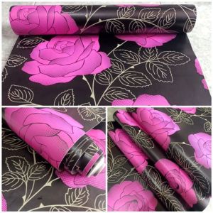 Wallpaper Dinding +/-8m +/-4.5m 1m Mawar Pink Hitam Sticker Tembok Ruang Tamu Dekorasi Ruang Tamu