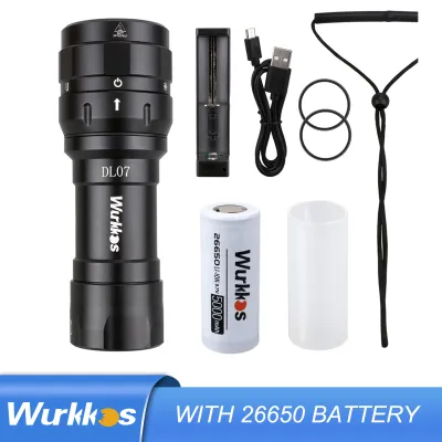 Wurkkos Đèn Pin Lặn DL07 Đèn LED Nhiều Màu Ánh Sáng Trắng Đỏ Công Tắc Xoay Có Thể Sạc Lại Chống Nước Mạnh Mẽ 26650 Điểm Ngập