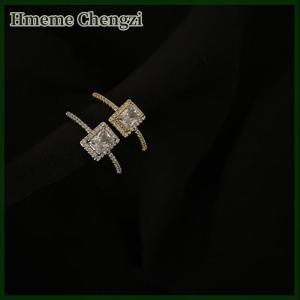 Hmeme Luxury Classic Rhinestones Wedding Engagement Rings For Women Square Lucky Ring Personality Alloy Rings Charm Jewelry