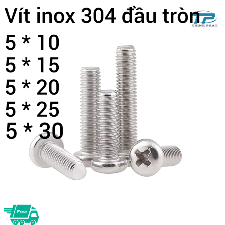 20 con vít inox 304 đầu tròn ren mịn đường kính 5mm tùy chọn kích thước ...