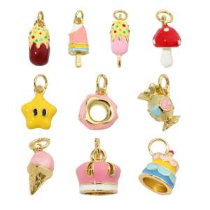 3pcs xách tay mạ vàng men kem kem quyến rũ cho phụ nữ kẹo điều trị Bánh Vòng cổ mặt dây chuyền phụ kiện