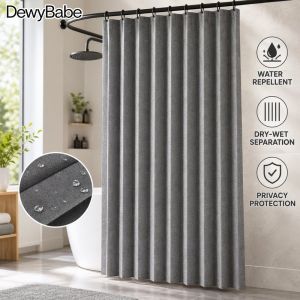 Pleated Shower Curtain Waterproof Mildew Resistant Opaque Wrinkle Free Space Saving With Hooks