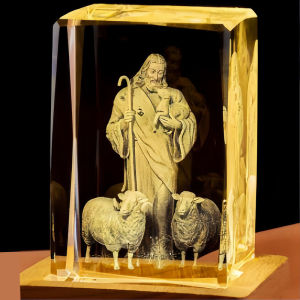 K9 Crystal Virgin Mary Figurine Religious Home Decor Gift Laser Engraved Christian Jesus Cross Cube