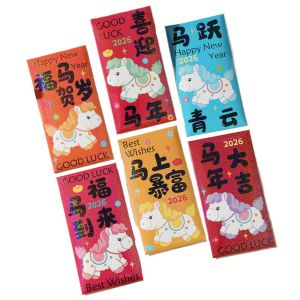 LANCE 6PCS Paper Horse Year Red Envelope Spring Festival Cartoon Lucky Money Bag Traditional Lucky New Year Red Envelopes Spring Festival