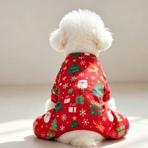 CHICNOOK Santa Claus Printed Christmas Dog Clothing Comfortable Thin Pet Festive Costume Cute Soft Dog Christmas Pajamas For Dogs Cats