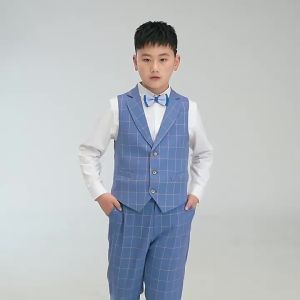 Bộ vest bé trai cao cấp cho trẻ em béo bụng to TQB149 3 chi tiết (Áo ghile + áo vest + quần tây) tặng nơ