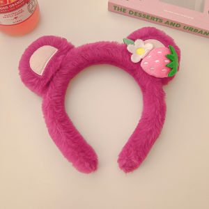 Zy Fashion Strawberry Bear Plush Cute Headband for Women Korean Style Fashion Girl Wash Face Hair Band