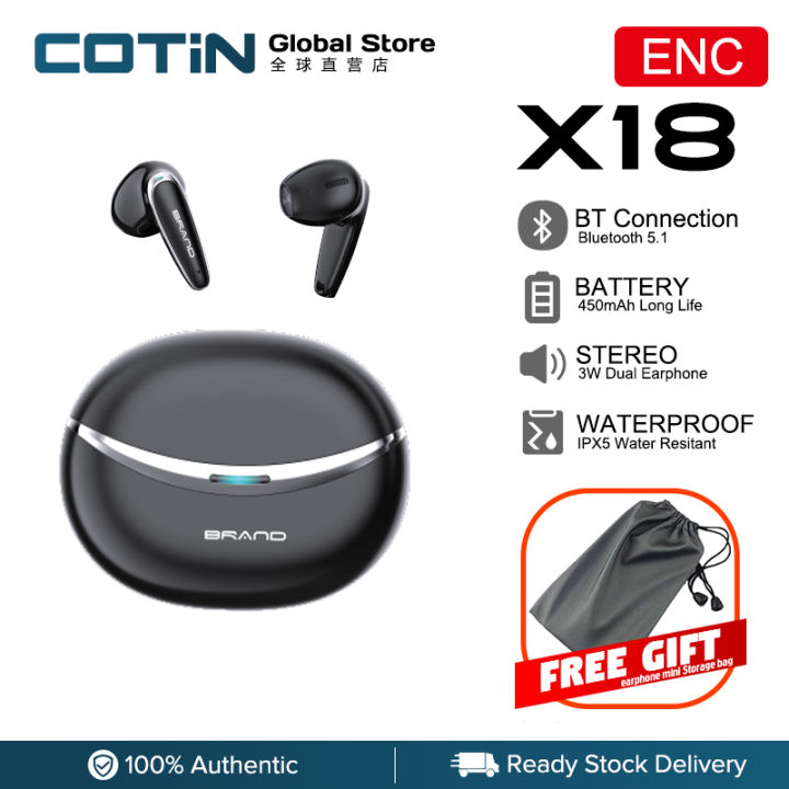 COTIN X18 Bluetooth Headphones Touch Control ture Wireless Earbuds Built-in  Microphone Sport Earphones Game Headset high-Grade in-Ear Headset for