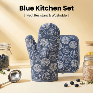 Cotton 2IN1 Heat Resistant Oven Glove Non-Slip Pot Holder Heat Proof Mitts For Kitchen BBQ Baking