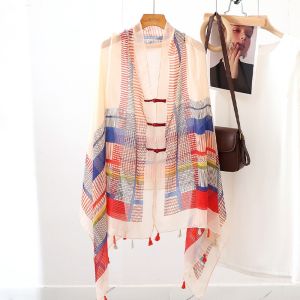 MAOMEI STUDIO Tua rua Khăn choàng chống nắng Họa tiết Paisley Nút thắt Áo khoác cardigan Thanh lịch Lớn Áo choàng phong cách quốc gia Ngoài trời