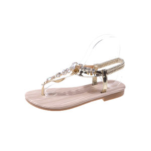 [Free Shipping] WomenS Flat Round-Toe Sandals 2026 Summer New Elastic Band Rhinestone Casual Sandals