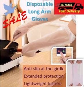 [1 pkt- 10 pieces] Disposable Long Arm Gloves ⚡Lab Food Grade Gloves ⚡Cleaning Gloves / Waterproof Kitchen Long Glove