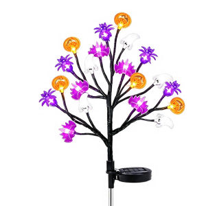 Halloween Thanksgiving Fall Decor Solar Lights Outdoor Waterproof Garden Decor 8 Modes Artificial Maple Leaves Pumpkin Stake Light for Yard Walkway Party Festival