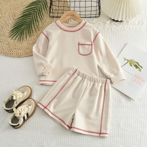 ชุดสวมใส่ทุกวันเด็กผู้หญิง3-7ปีเสื้อผ้าลำลองสีทึบฉบับภาษาเกาหลีชุดกีฬาพื้นกางเกงขาสั้นชุด2ชิ้นสำหรับฤดูใบไม้ผลิและฤดูใบไม้ร่วง