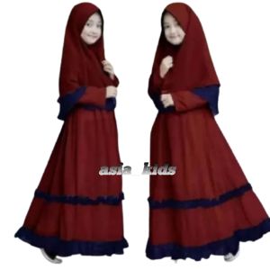 Gamis Anak Murah Set Hijab Ukuran 3-11 Tahun Bahan Adem Baju Muslim Anak