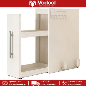 Countertop Sliding Drawers Storage Unit with Handle & Hooks Slide Out Spice Racks Organizer for Bathroom Dishwasher