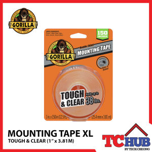 Gorilla Double-Sided Mounting Tape (Clear) - Instant Hold/Permanent Bond/Grips Rough Surface/Non-Yellowing/Waterproof//Decorate - Organize - Repair XL (25MM x 3.81M)