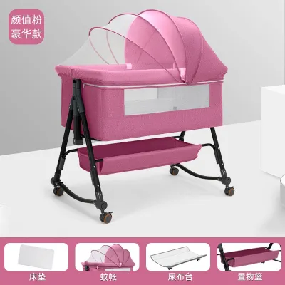 Baby Cradle Crib Adjustable Baby Bed With Detachable Side Panel Multifunctional Baby Cot bed Liftable