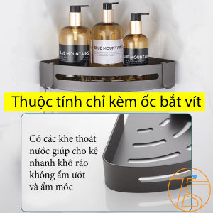 Kệ góc tường dán tường hoặc khoan bắt vít bằng nhôm cao cấp - Kệ phòng tắm có khe thoát nước chống gỉ sét tiện lợi