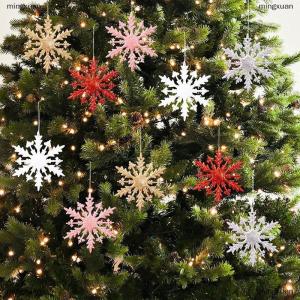 [COD] mingxuan 6Pcs Christmas Glitter Snowflake Ornaments Plastic Snowflake Decorations For Christmas Tree New Year Holiday Party Decor