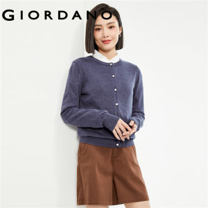 GIORDANO Women Cardigans 100% Cotton Solid Color Simple Cardigans Button Closure Crewneck Fashion Casual Cardigans 18354003