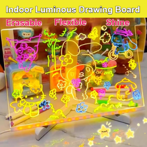 Childrens erasable DIY glowing drawing board/childrens glowing drawing board/childrens erasable diy glowing drawing board/reusable DIY magic glowing sketch board with template pen fun educational toy for boys girls