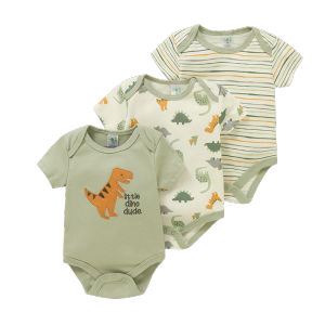 payifang-3pcs Newborn Baby Boys Onesies Infant Short Sleeve Romper Soft Cotton Army Green Bodysuits Jumpsuit