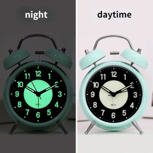 Alarm Clock Silent Non-Ticking Analog Quartz 17CM Battery Operated Twin Bell Loud Alarm Clock with Backlight Jam Loceng Bercahaya