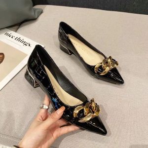Womens Patent Leather Doll Shoes 3cm Thick Bottom Pointed Toe Office Womens Shoes