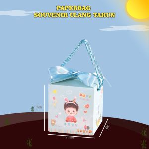 WED Paperbag Ulang Tahun Khusus Snack Kecil dan Permen / Goodie Bag Ulang Tahun Berpita/ Tas Hadiah Sovenir Ulang Tahun Kotak Kubus PP12