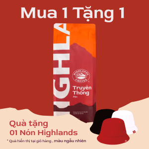 [Mua 1 Tặng 1 nón Highlands] Cà phê rang xay Truyền thống Highlands Coffee 1Kg. Quà tặng (nếu có) hiển thị tại giỏ hàng vui lòng kiểm tra.