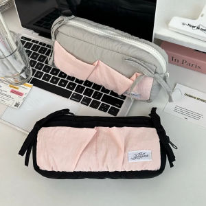 QTWIX โบว์ กระเป๋าเครื่องเขียนโบว์ Y2K ที่เก็บข้อมูลเดสก์ท็อป ความจุขนาดใหญ่ กล่องดินสอเกาหลี กระเป๋าปากกาผ้า สวยงาม กระเป๋าดินสอ Ins ที่เก็บเครื่องเขียน